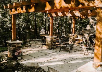 Schindler project Pergola and outdoor fireplace